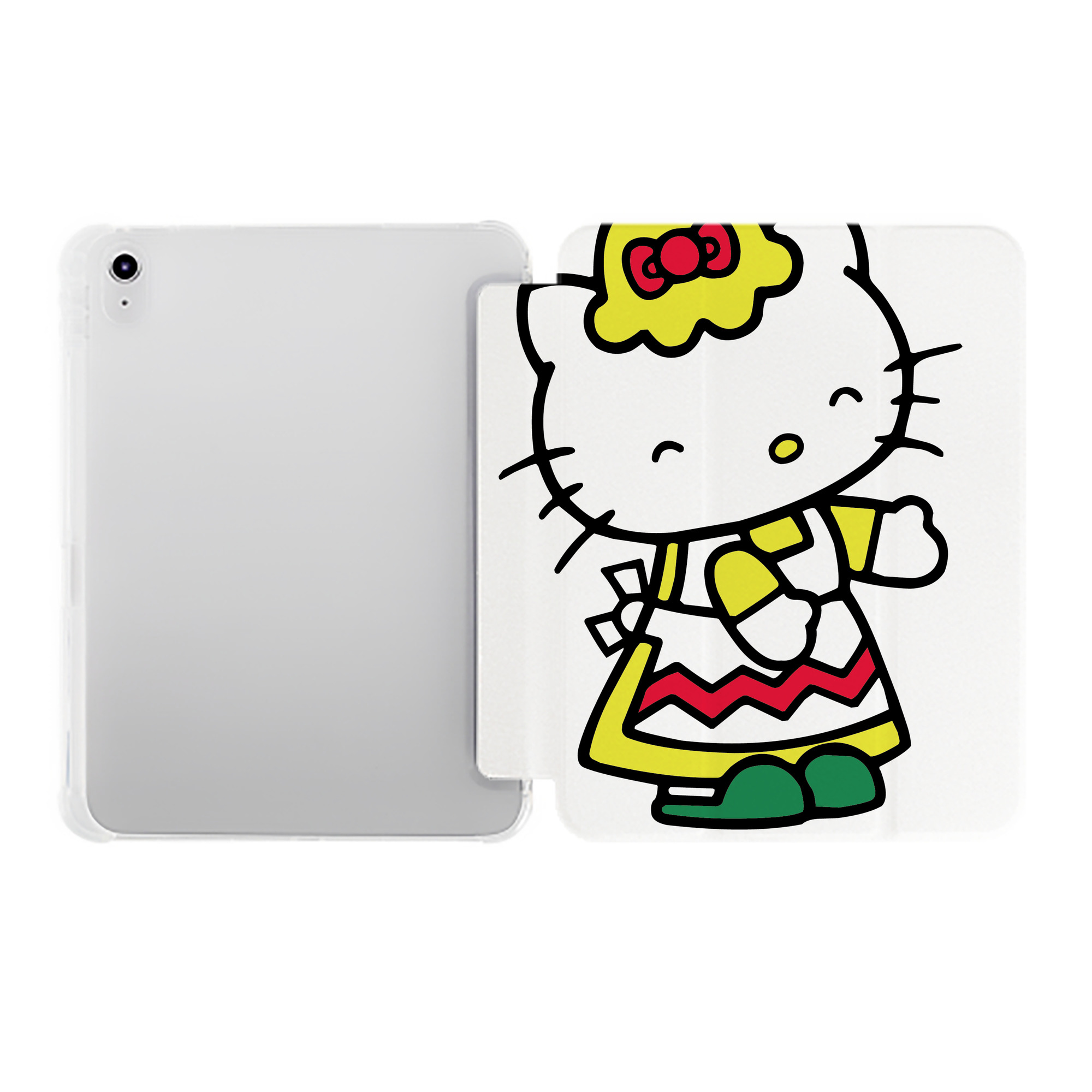 （画像用） Hello Kitty ハローキティ IPad ケース ペン収納付き 三つ折りスタンド PUレザー×シリコン 対応機種9.5/10.5/10.9インチ
